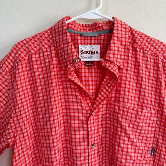 Simms Fishing Shirt Mens LARGE Gorpcore Hiking Camping Outdoor Red White Plaid - Picture 2 of 9